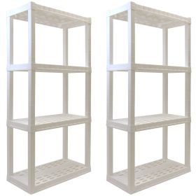 Hyper Tough Garage Shelves, Pack of 2 Plastic Storage Shelving Unit 4 Shelves, White 400 lbs Capacity 56" H x 14" D x 30" W
